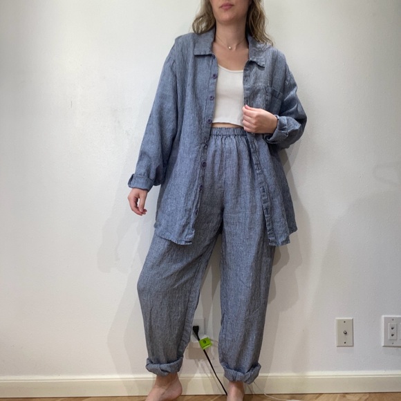 Flax Pants - Vintage Flax Blue Plaid Pants Set